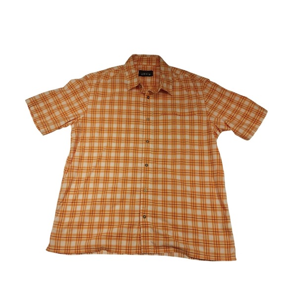 Orvis Other - Orvis Shirt Mens 48 Orange Plaid Short Sleeve Button Up Pocket Casual Summer
